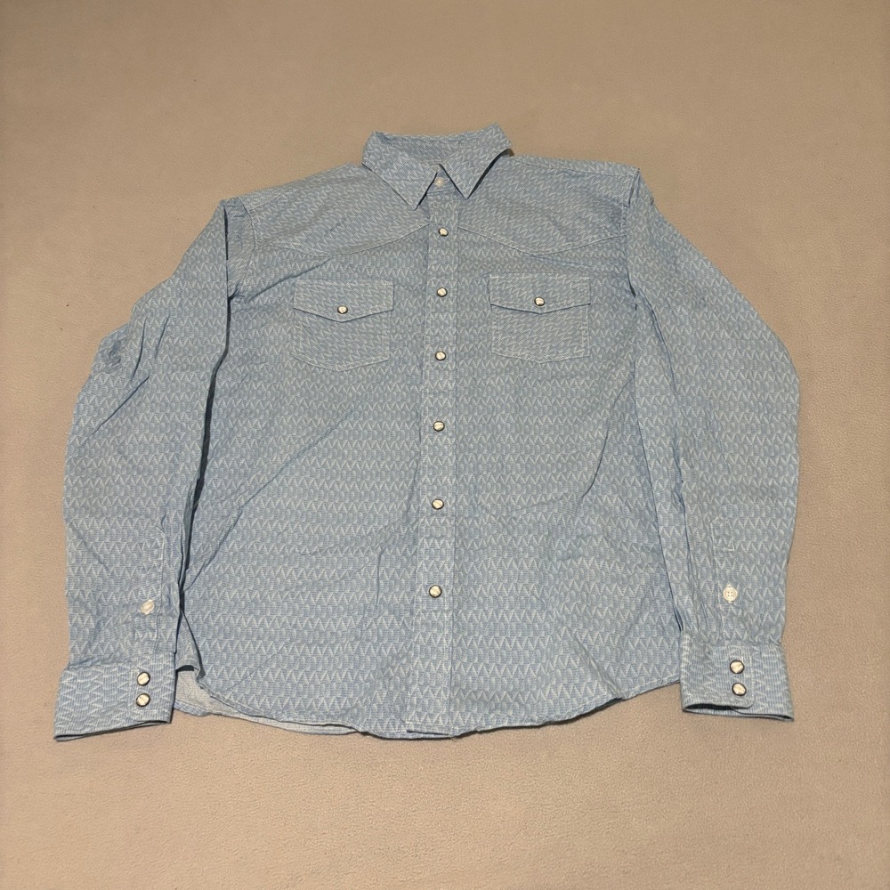 Cinch Mens Size XL Blue Geometric Print Western Pearl Snap Long Sleeve Shirt